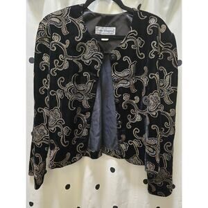 Vintage Norton McNaughton floral paisley metallic black velvet blazer size 12